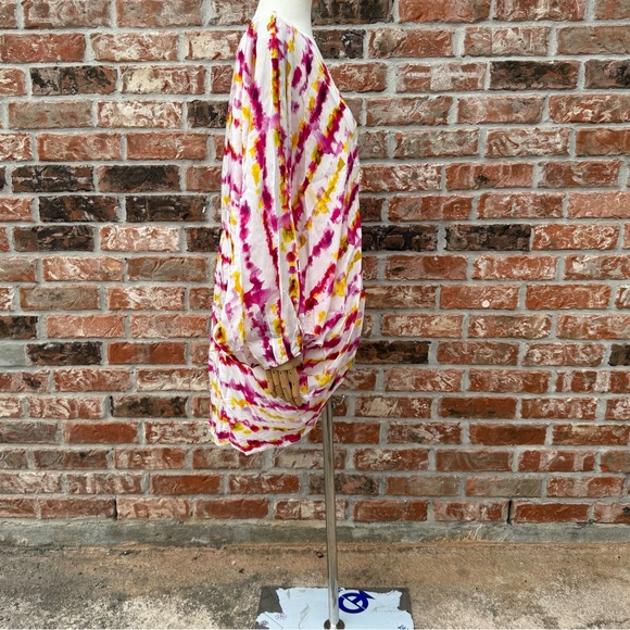 Anthropologie Pink and Yellow Kimono with Balloon Sleeves OS/Excellent condition - Picture 7 of 13